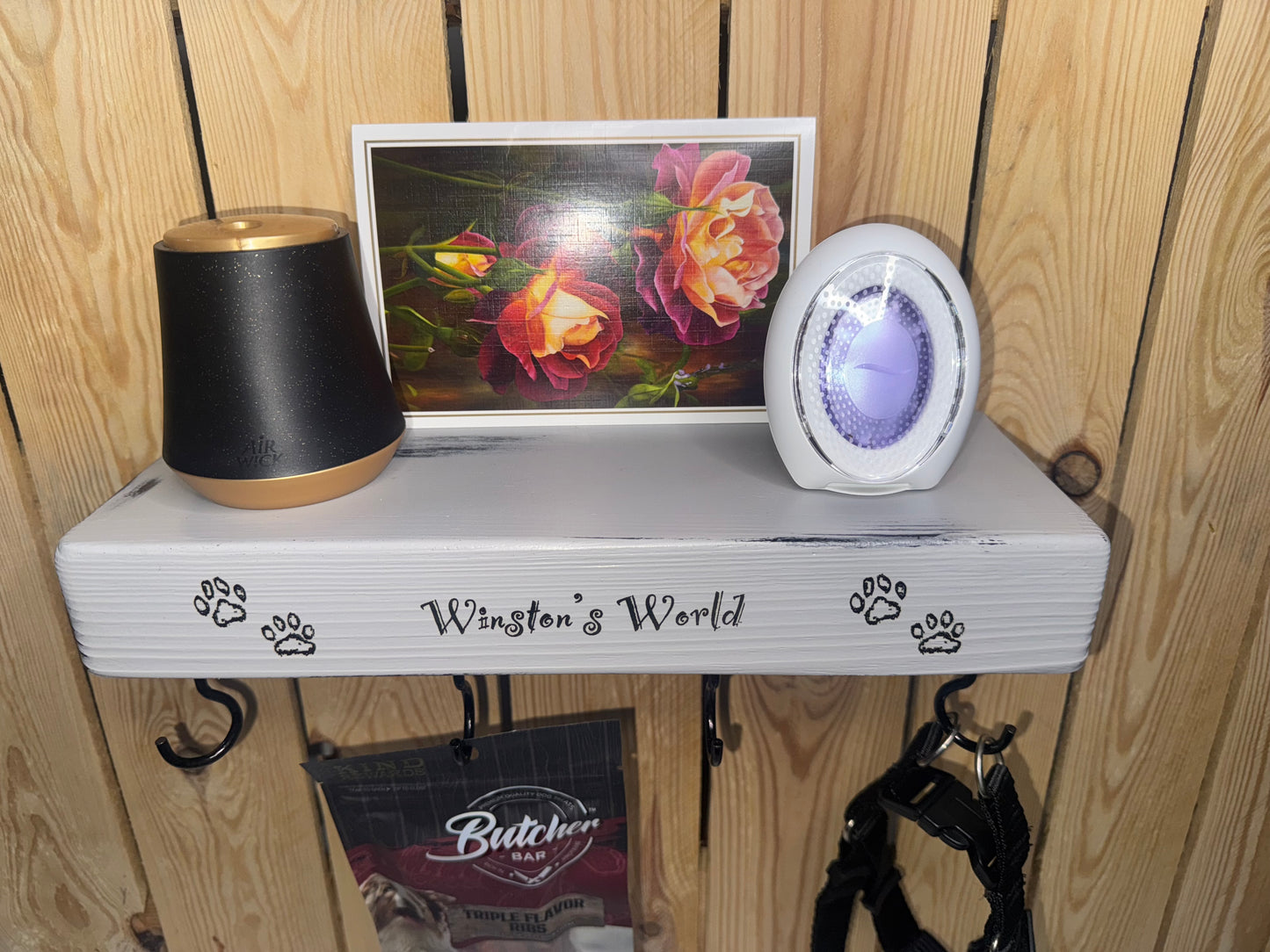 Personalize Your Own Floating Dog Shelf (message me to choose the words, the 2 pictures, and the colors you want)
